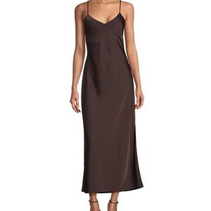 Gianni Bini Haven Satin V-Neck Sleeveless Maxi Slip Dress Size 2 NWT Brown